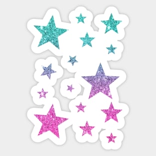 Pink Teal Ombre Faux Glitter Stars Sticker